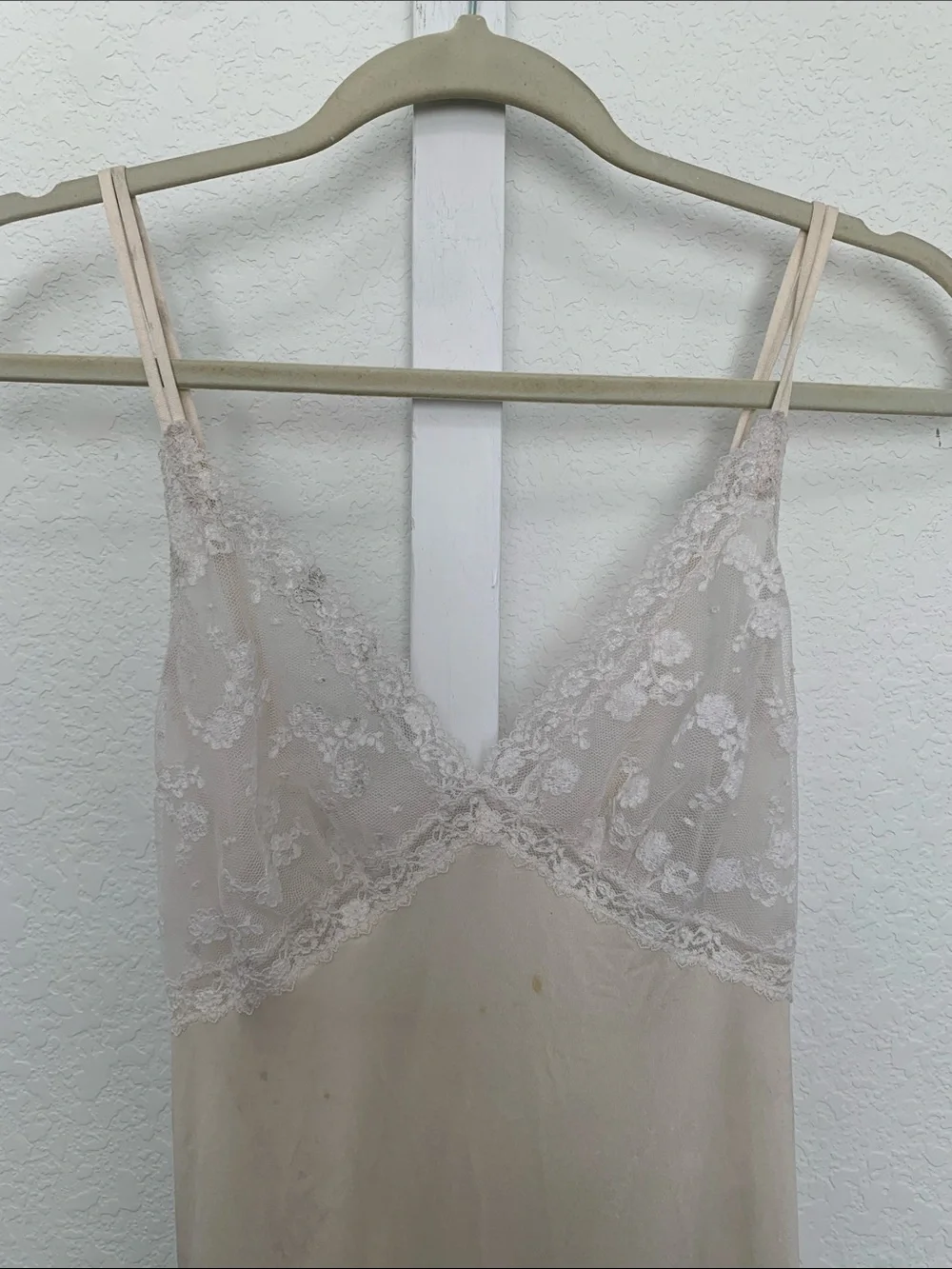 Vintage Sheer Lace-Top Slip Maxi Nightgown in Cream